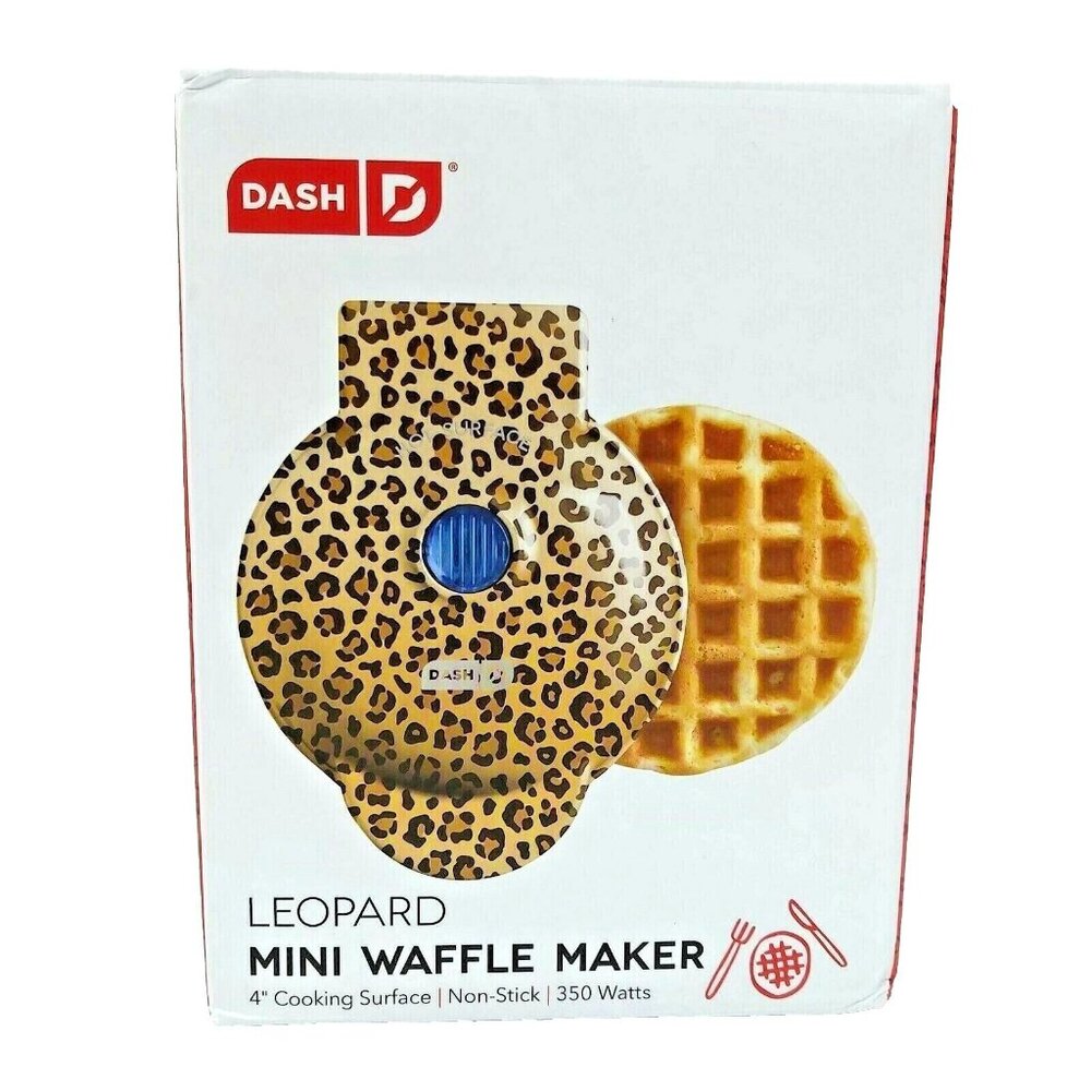 DASH Mini 4 inch Leopard Spots Waffle Maker Electric Get Cookin Good Lookin Box